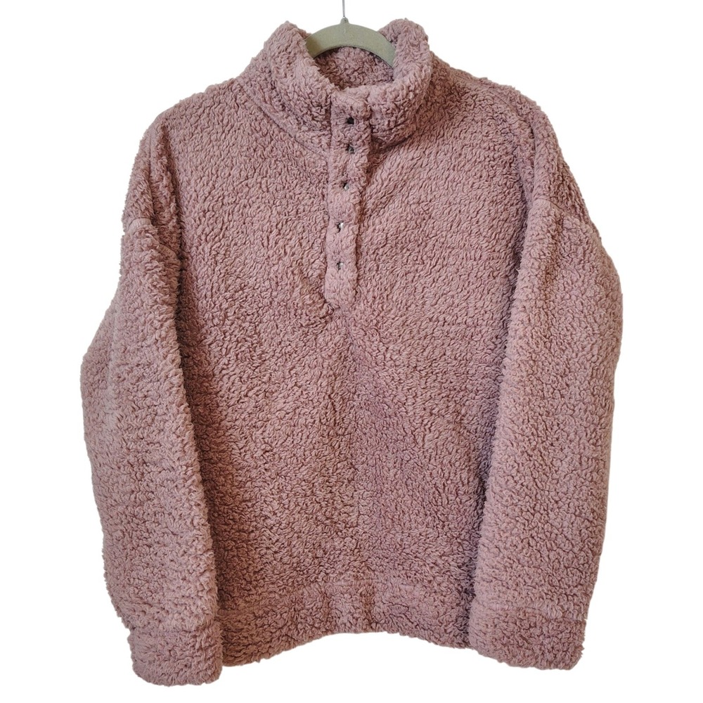 Pink Rose Faux Fur Teddy Fleece Women's Jacket Large Pullover Faded Mauve NEW